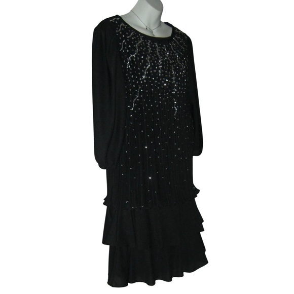 Good Times Dress Vintage 70s Black Glam Avant Garde Fairy Flamenco Disco Glitter - Picture 4 of 13